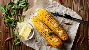 Corn on the cob on kitchen table