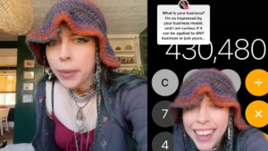 Entrepreneur Madeline Pendleton is shown in a viral TikTok video explaining her company's universal wage.