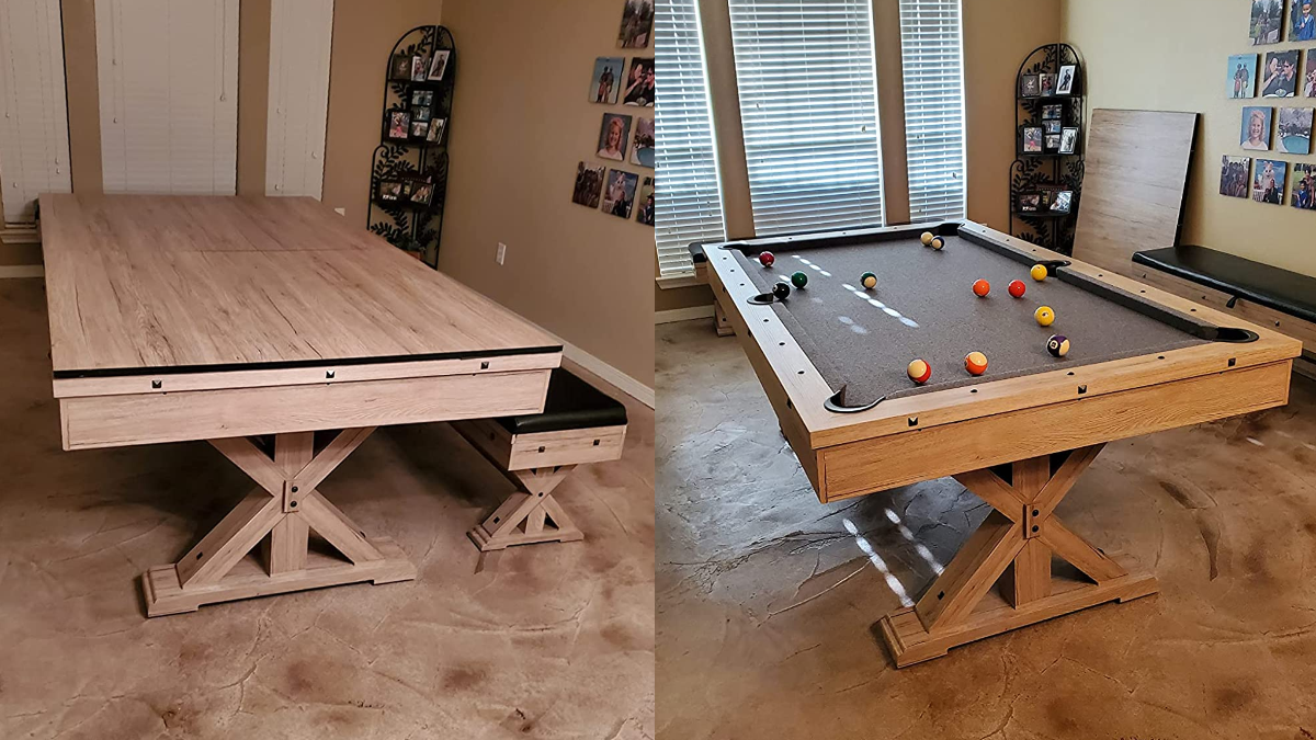A three-in-one table bought on Amazon is shown in a person's house.