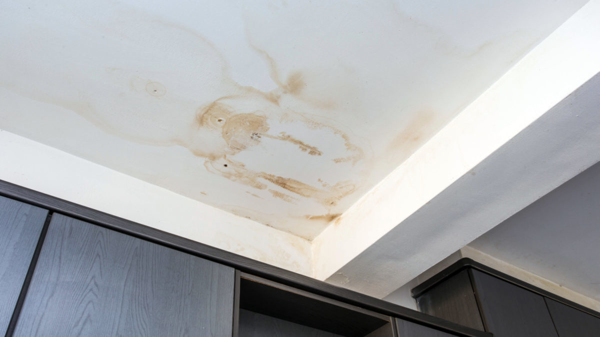 Water stains on damaged ceiling