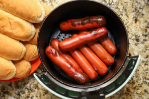 Air fryer hot dogs in basket
