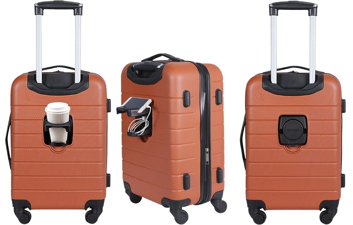 Smart luggage with cupholders in orange