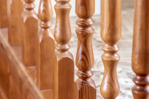 Wooden baluster close-up withe one upside down