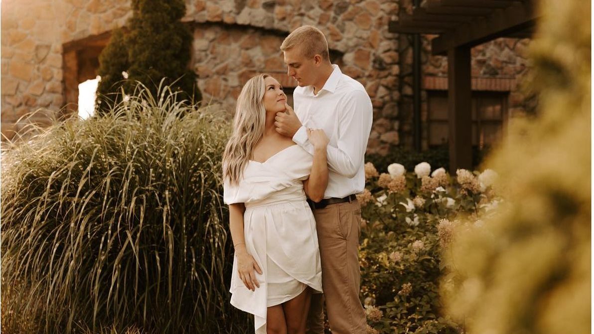 Carlsey Bibb and Caden Mills engagement photo at Olive Garden
