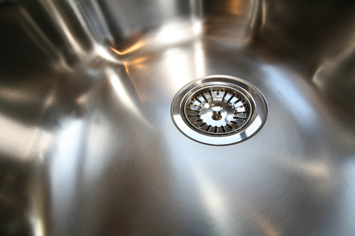 Close-up of new stainless steel kitchen sink