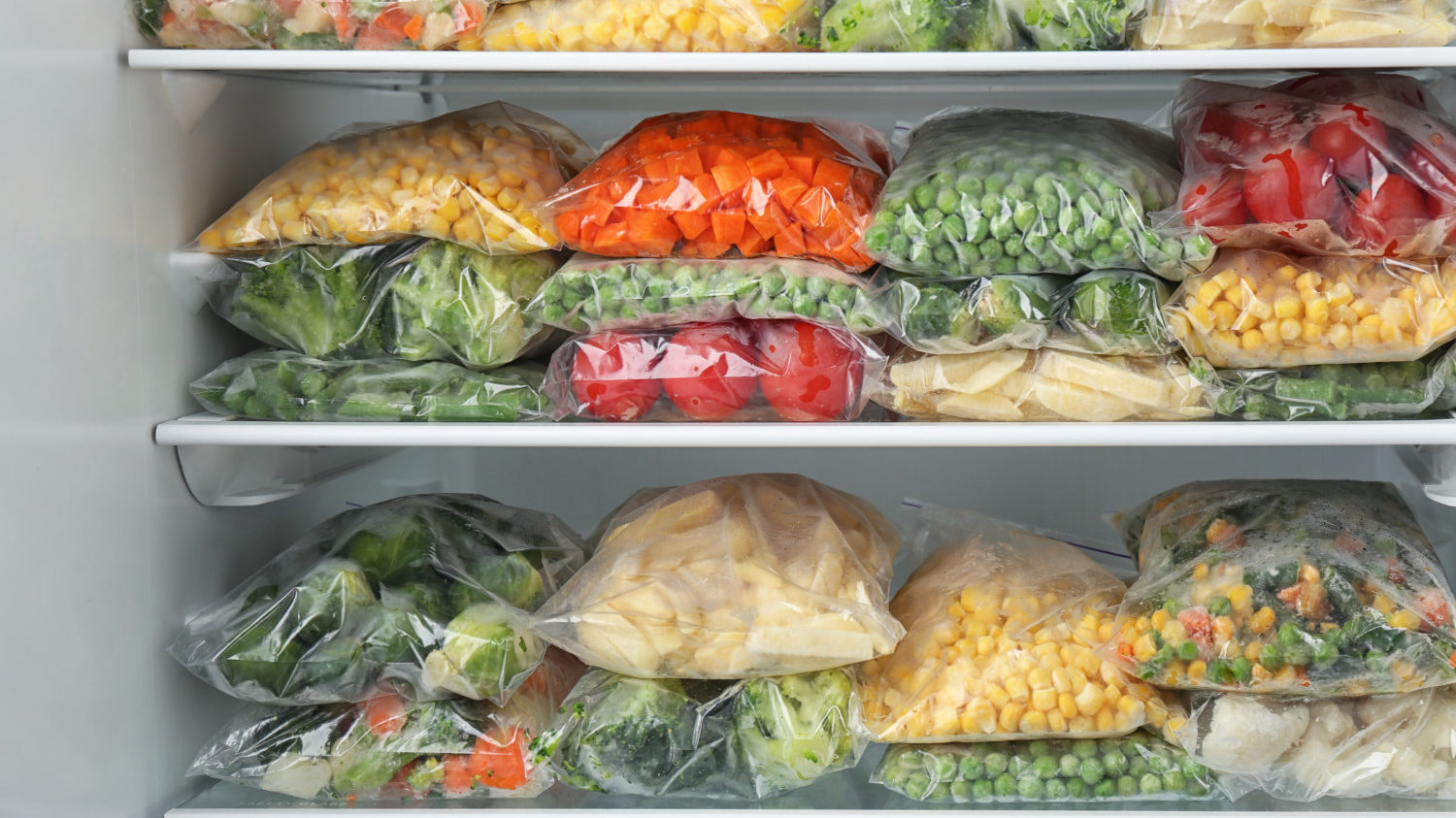 Frozen vegetables stored in freezer bags
