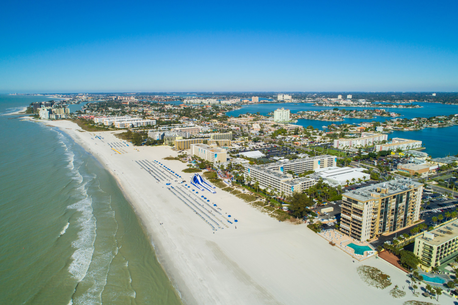 Aerial image of resorts on St Pete Beach, Florida.