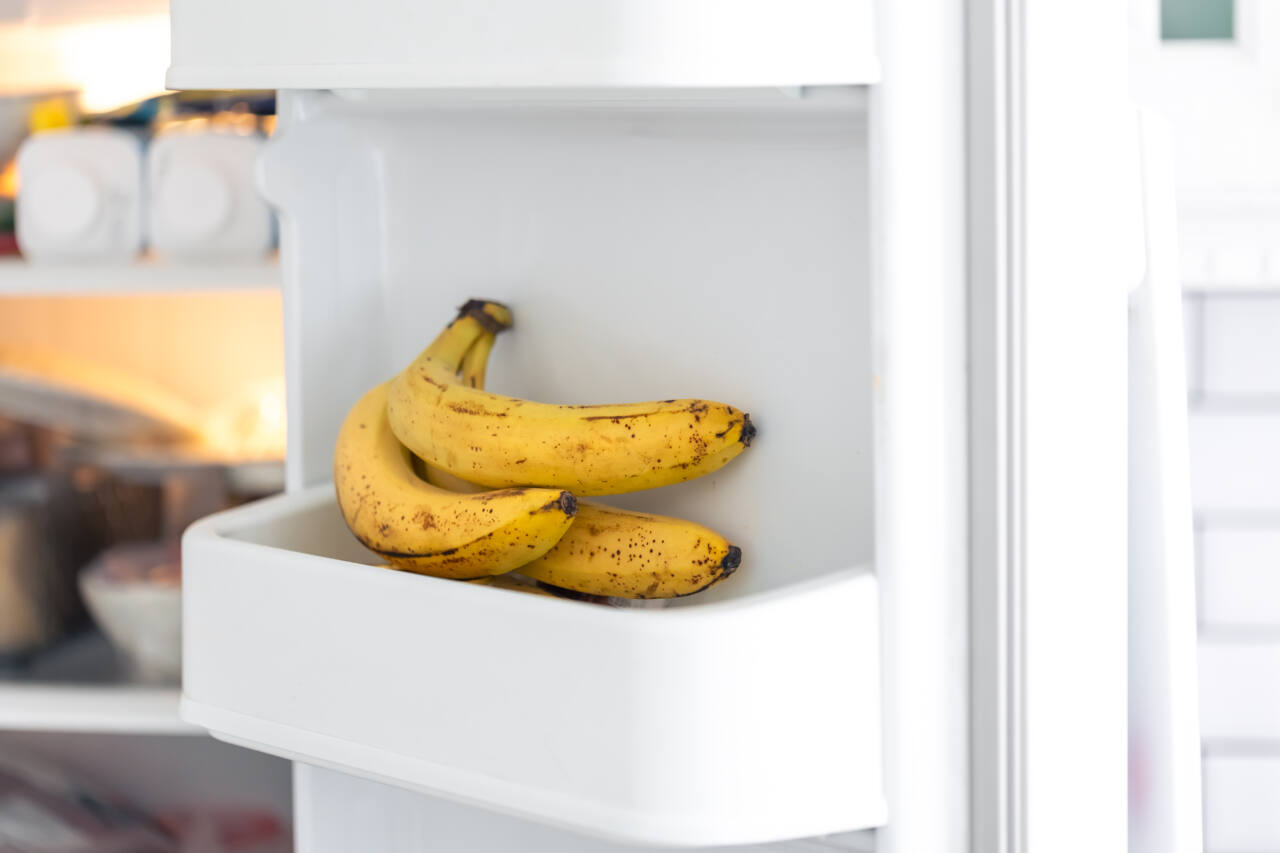 ripe bananas in a refrigerator