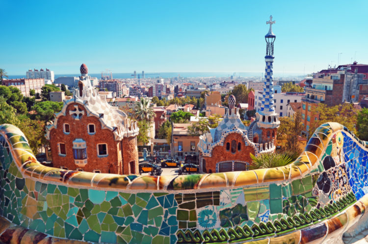 View of the city from Parc Guell in Barcelona, Spain