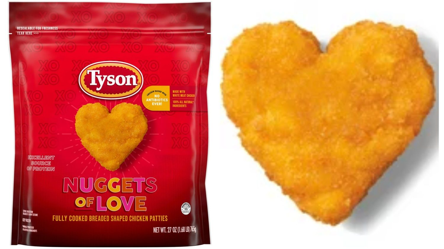 Tyson's heart-shaped chicken nuggets