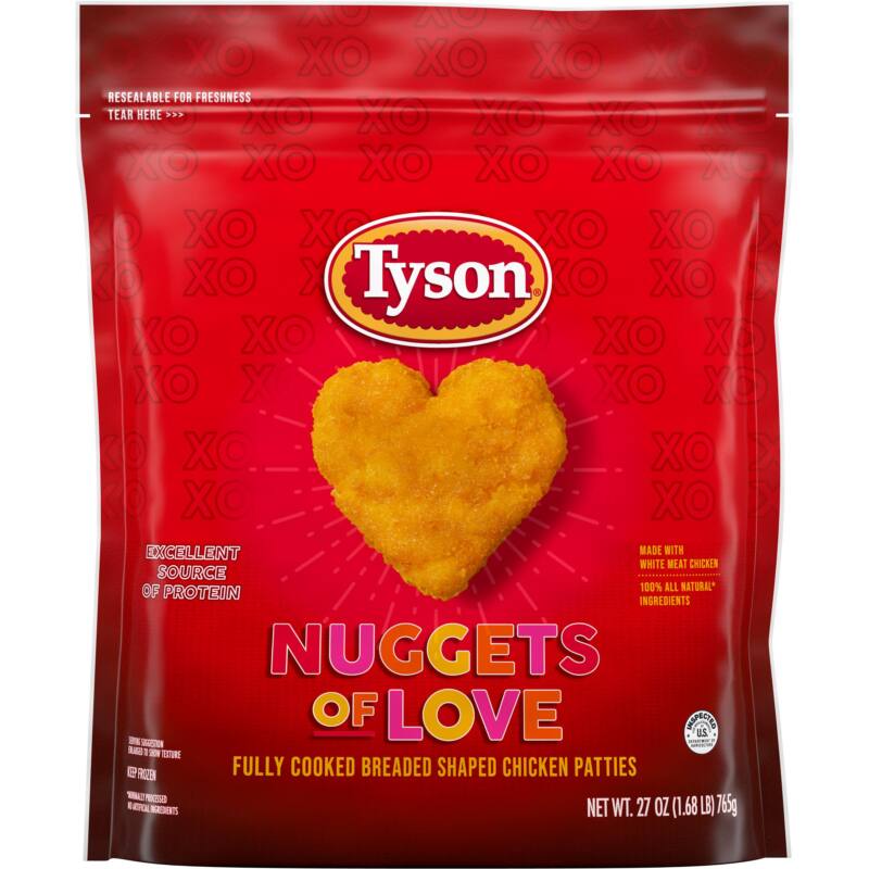 A bag of Tyson's "Nuggets of Love" chicken nuggets.