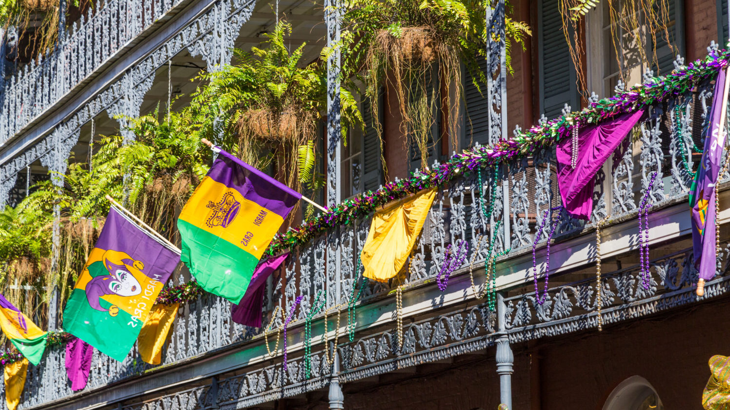 French Quarter decorated for Mardi Gras in New Orleans