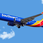 Southwest airplane flies in sky