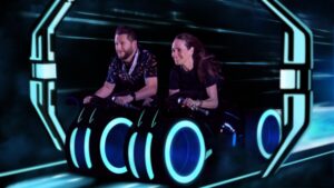Riders launch on TRON ride at Disney World