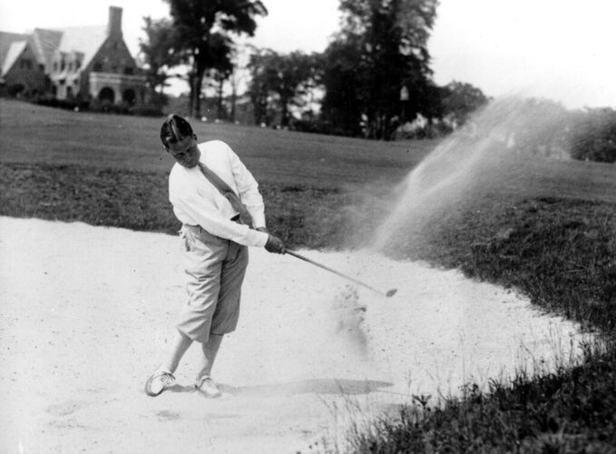 FILE - This June 27, 1929 file photo, Bobby Jones makes a shot out of a sand trap as the 33rd U.S. Open Golf championship at the Winged Foot Golf Club at Mamaroneck, N.Y. (AP Photo, File)