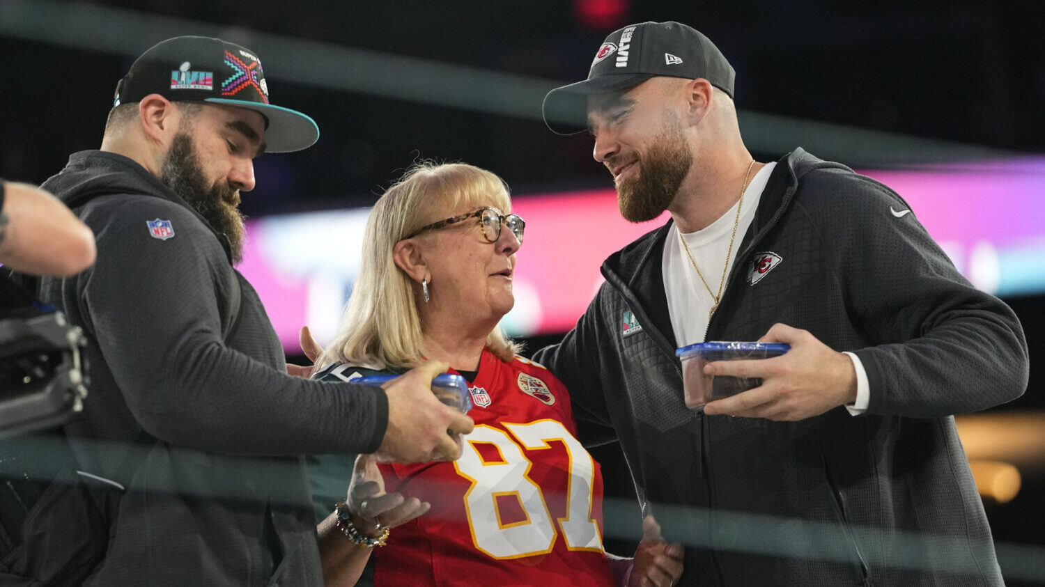 From left, Jason, Donna and Travis Kelce