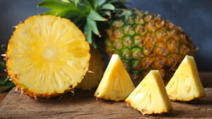 Ripe pineapple fruit cut in half