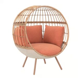 Origin 21 Brennfield Woven Teak Steel Frame Stationary Egg Chair with Gray Cushioned Seat