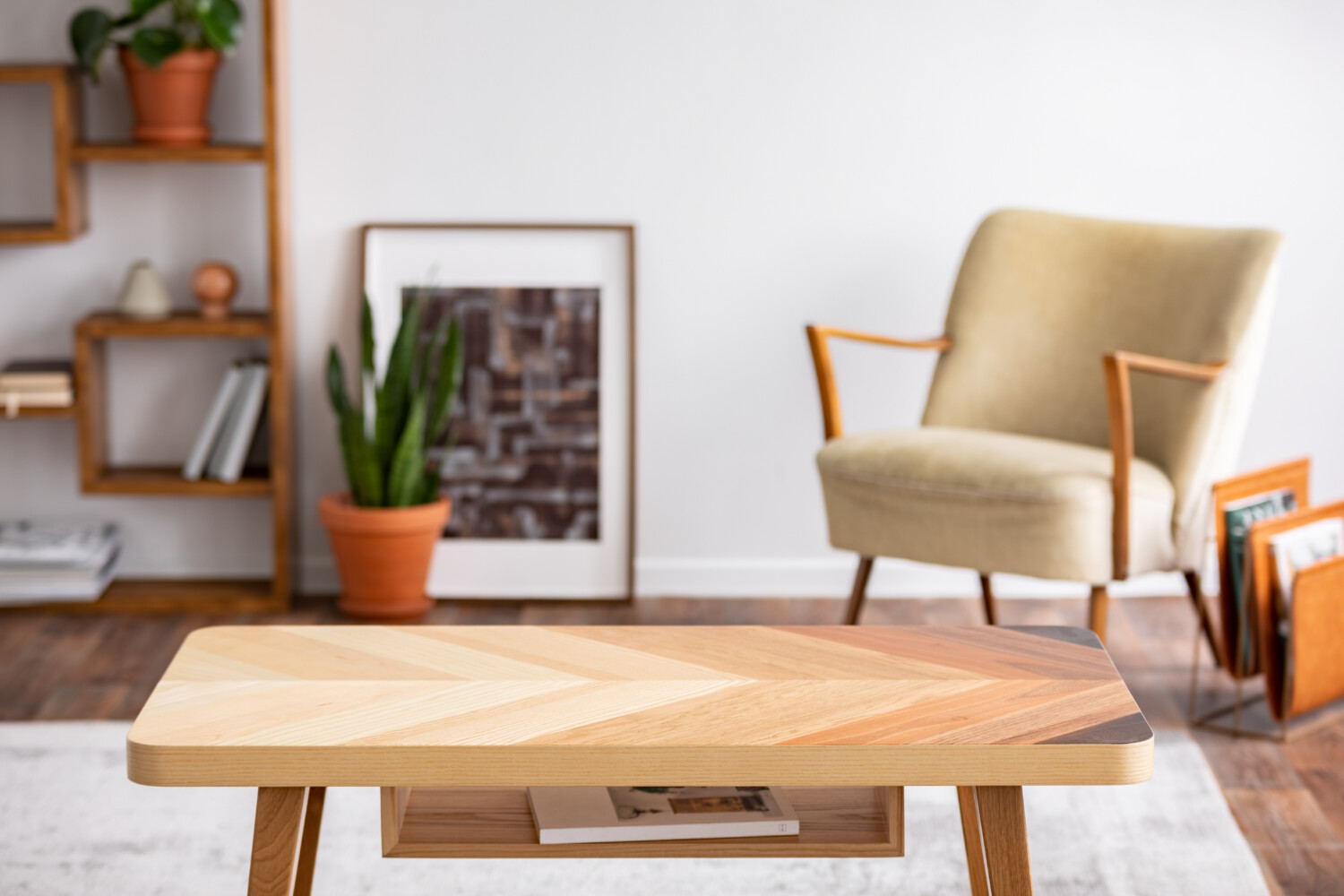 Wooden coffee table in elegant living