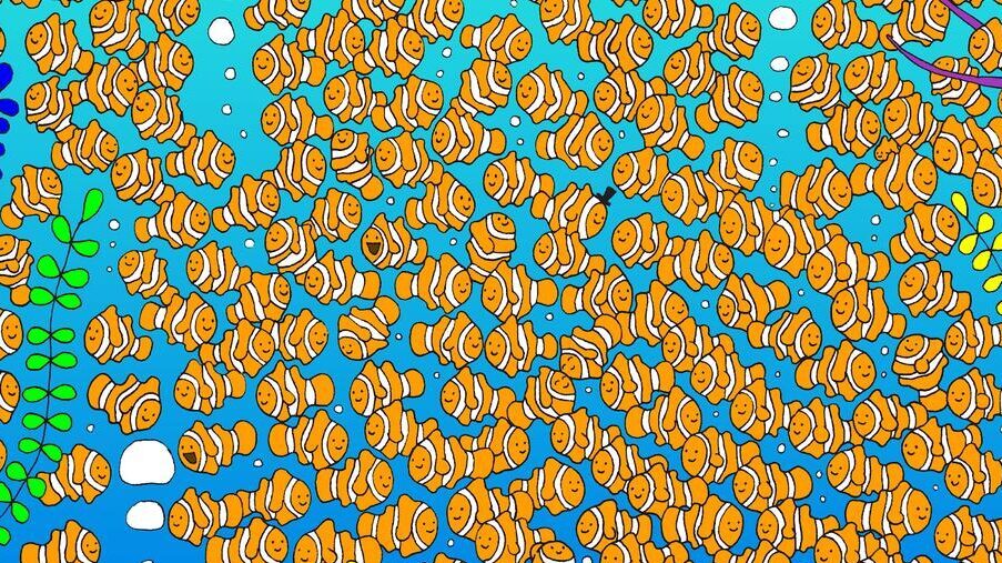 Can you find the goldfish hidden among the clownfish in this puzzle?