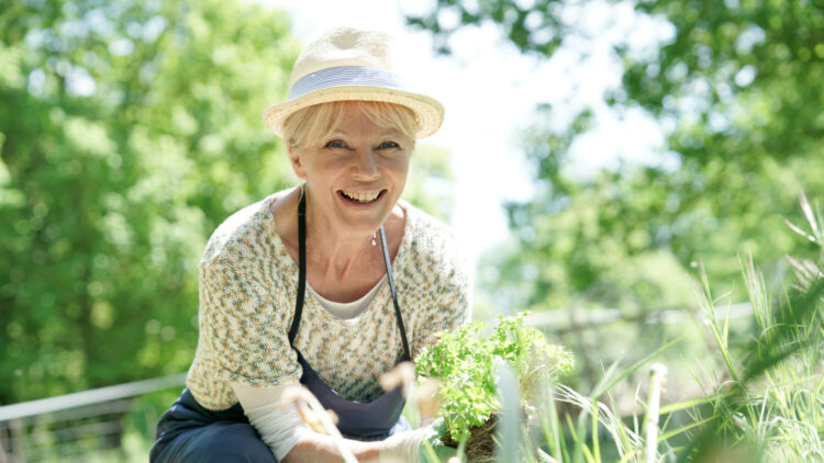 Happy senior woman gardening