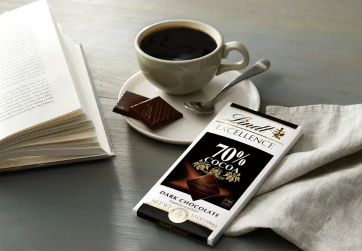Lindt 70% cocoa chocolate bar with coffee