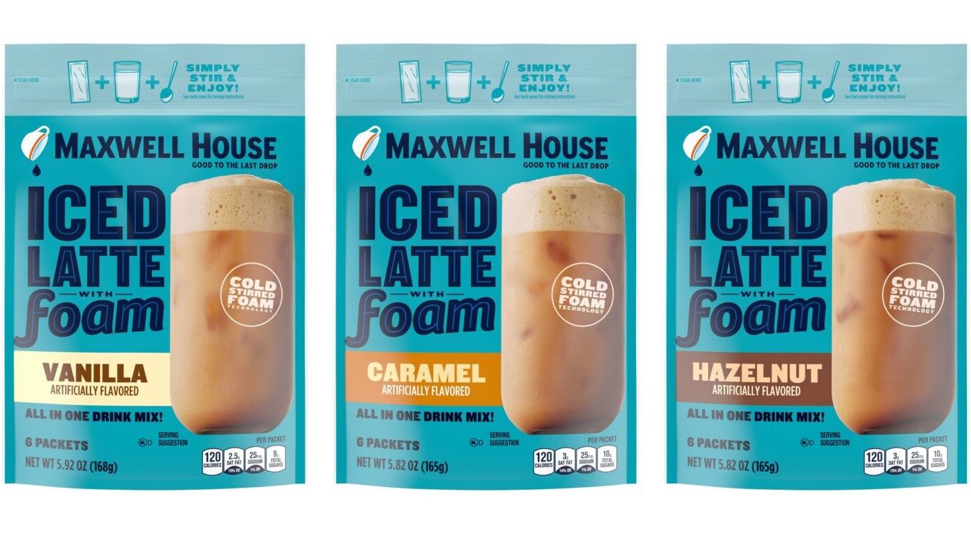 Iced latte foam packages in three flavors