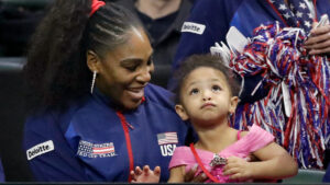 Serena Williams holds daughter Olympia