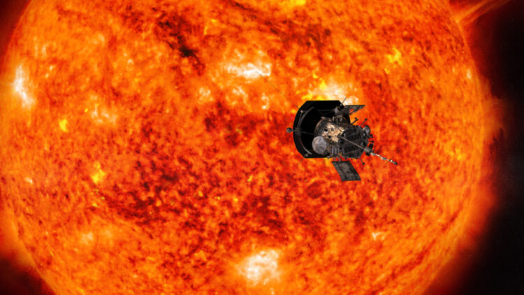 Parker Solar Probe shown in front of sun