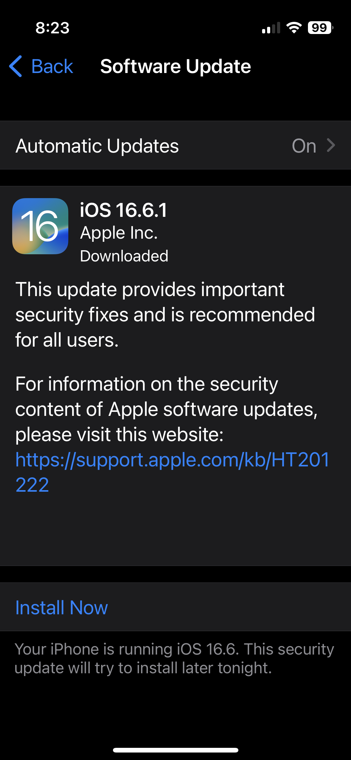 Screengrab showing iPhone update screen