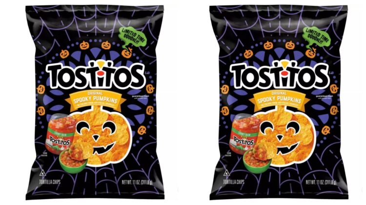 Bags of Tostitos pumpkin-shaped chips
