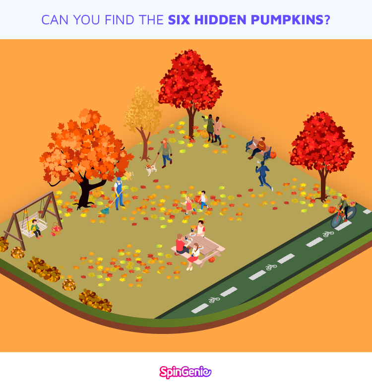 illustration of an autumnal park scene on orange background