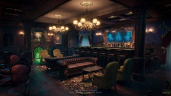 Spooky-looking Haunted Mansion Parlor, a bar aboard the Disney Treasure