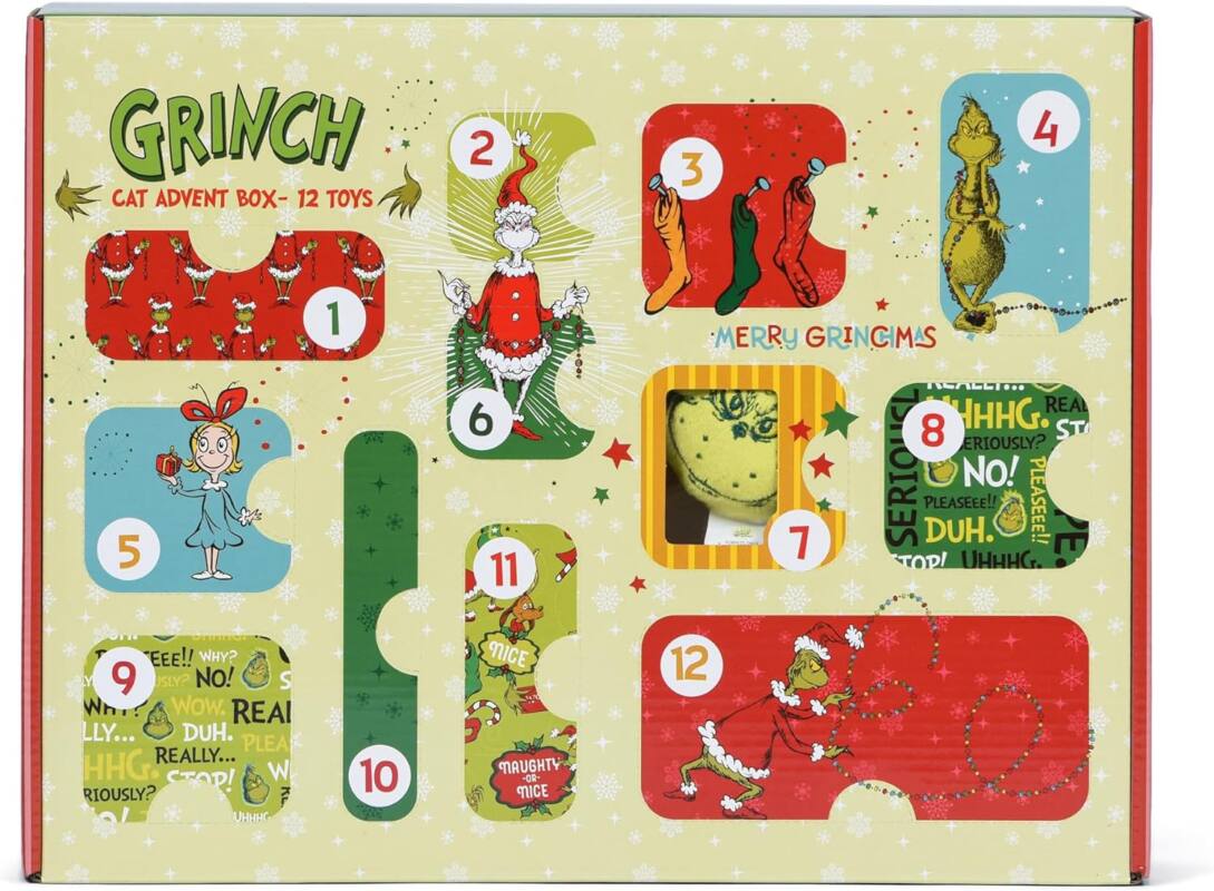 Dr. Seuss for Pets How the Grinch Stole Christmas Cat Advent Box with 12 Surprise Toys