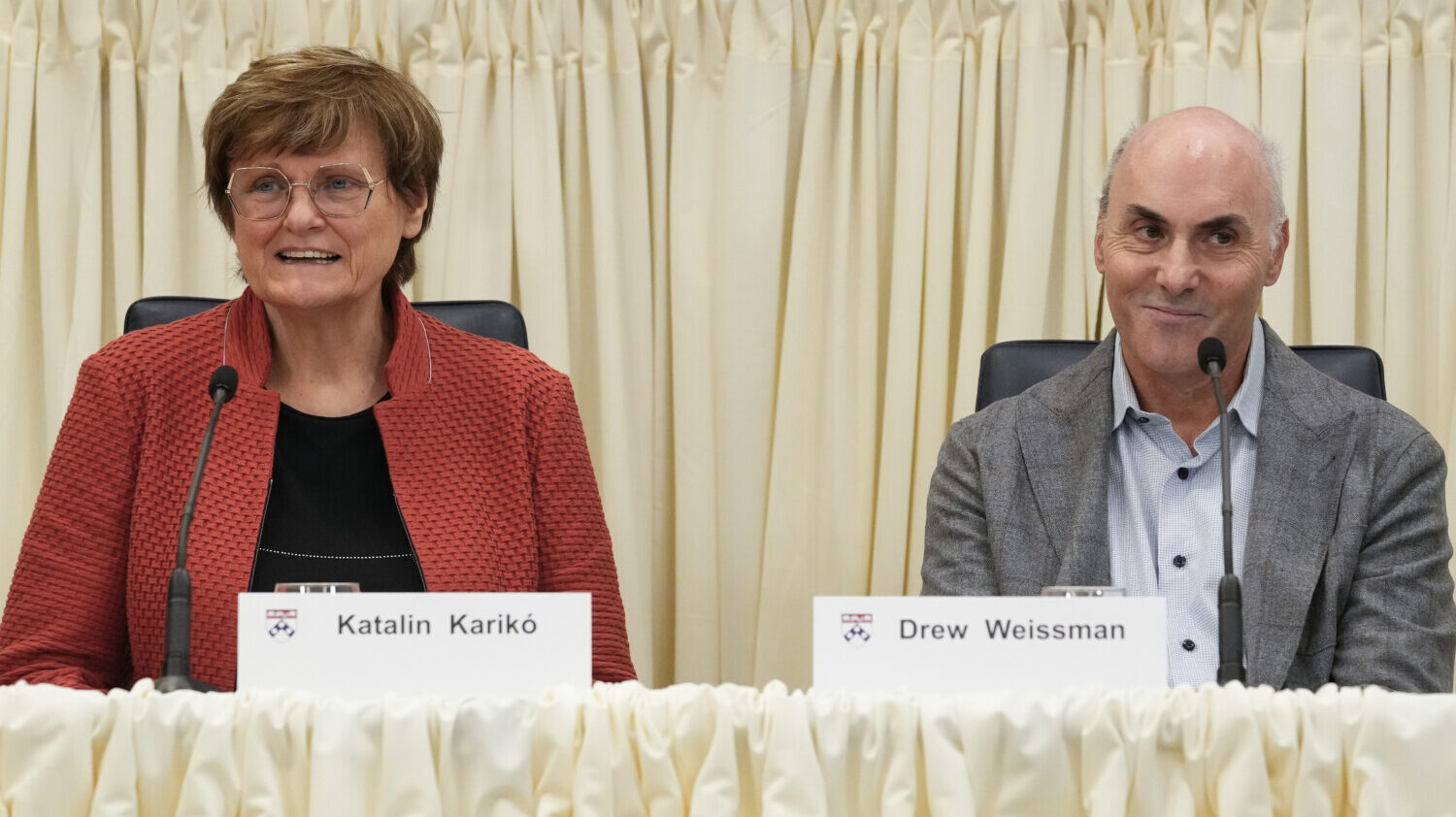 Nobel Prize winners Katalin Kariko and Drew Weissman
