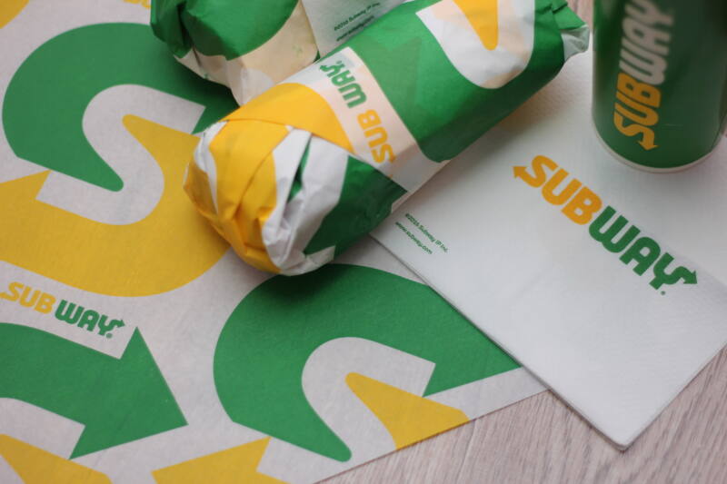 Subway sub sandwich wrapped up to go