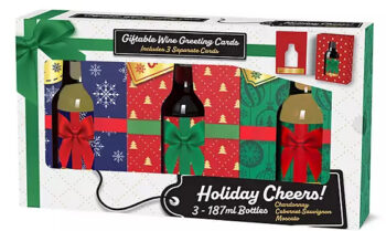 festive packaging box containing three bottles of wine
