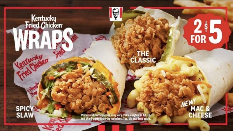Graphic showing 3 new KFC wraps