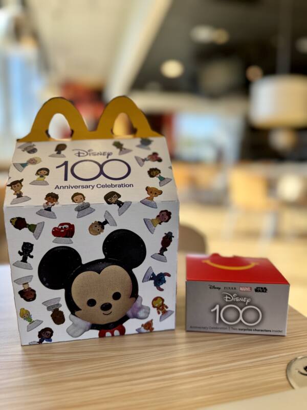 Happy Meal with Disney 100 box design and limited-edition toys