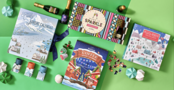 assorted advent calendars on green background