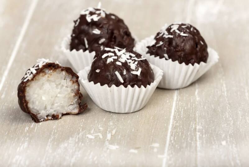 Coconut Chocolate Balls in white wrappers