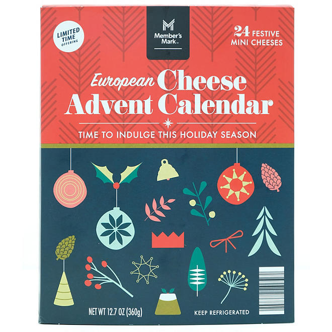 festive-looking packaging box labeled European Cheese Advent Calendar