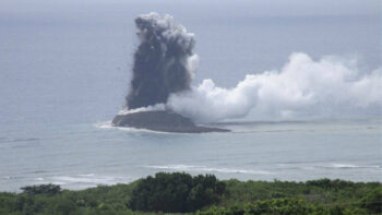 Steam billows from volcano under the waters off Japan's Ioto island