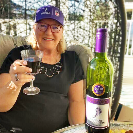Donna Kelce drinks Barefoot wine