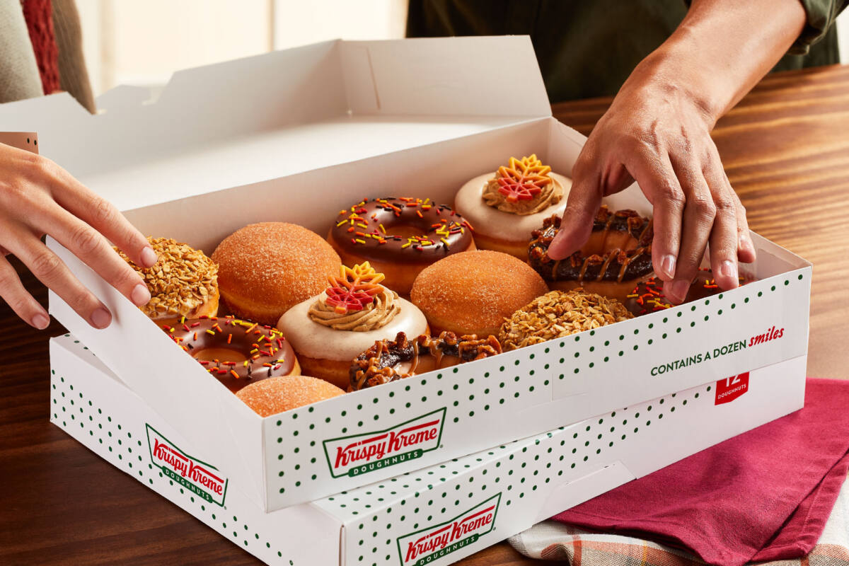 Krispy Kreme's fall collection donuts in box