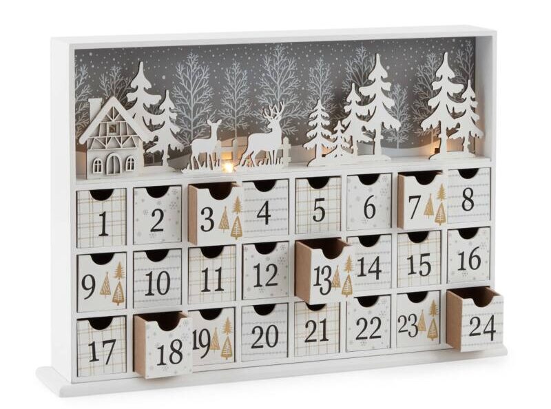 North Pole Trading Co. Chateau Winter White Scene Led Christmas Advent Calendar
