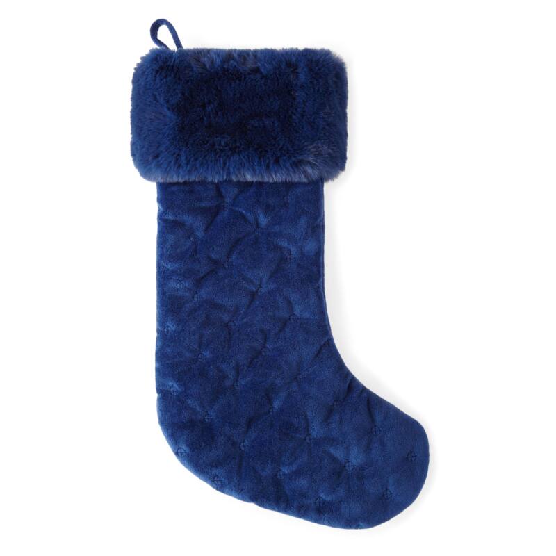  North Pole Trading Co. Navy Faux Fur Christmas Stocking