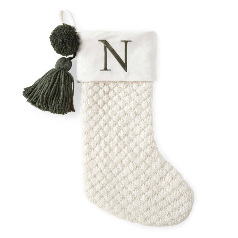 North Pole Trading Co. Ivory Knit Monogram Christmas Stocking