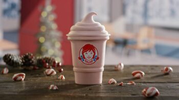 Wendy's Peppermint Frosty on a wood table