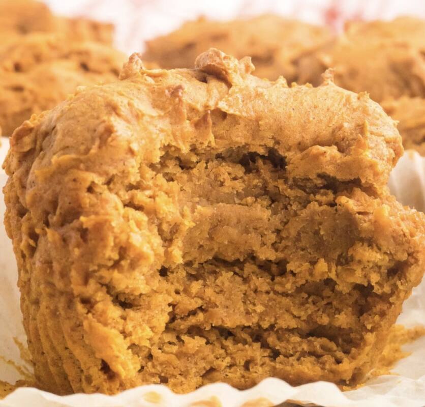 Close-up of 2-ingredient pumpkin muffins